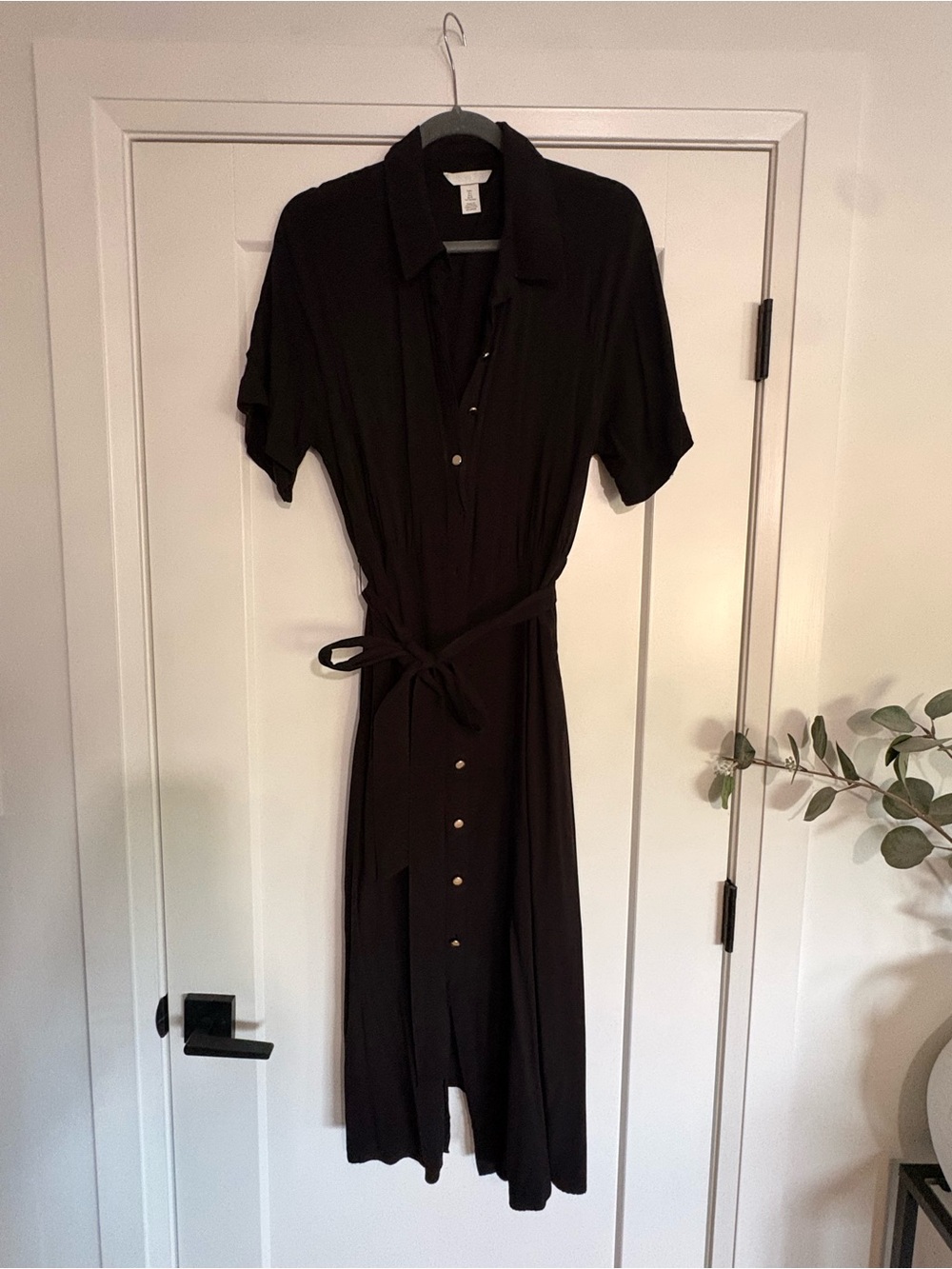 H&M Black Maxi Shirt Dress with Tie Waist
